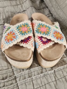 Dirty Laundry Crochet Multi-Color Platform Slide Mules